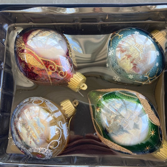 Bradford Thomas Kinkade Light Up The Season Glass Christmas Ornaments Set Of 4 - Picture 1 of 9